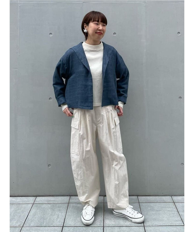 リネンガーゼチェックセーラーカラーライトジャケット 詳細画像 ブルー系その他