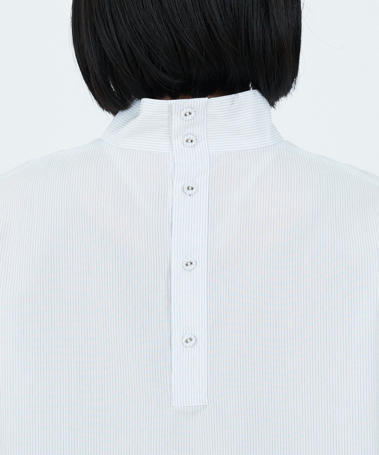 コットンピンストライプハイネックブラウス 詳細画像