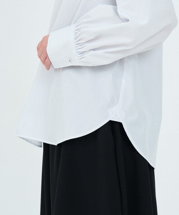コットンピンストライプハイネックブラウス 詳細画像