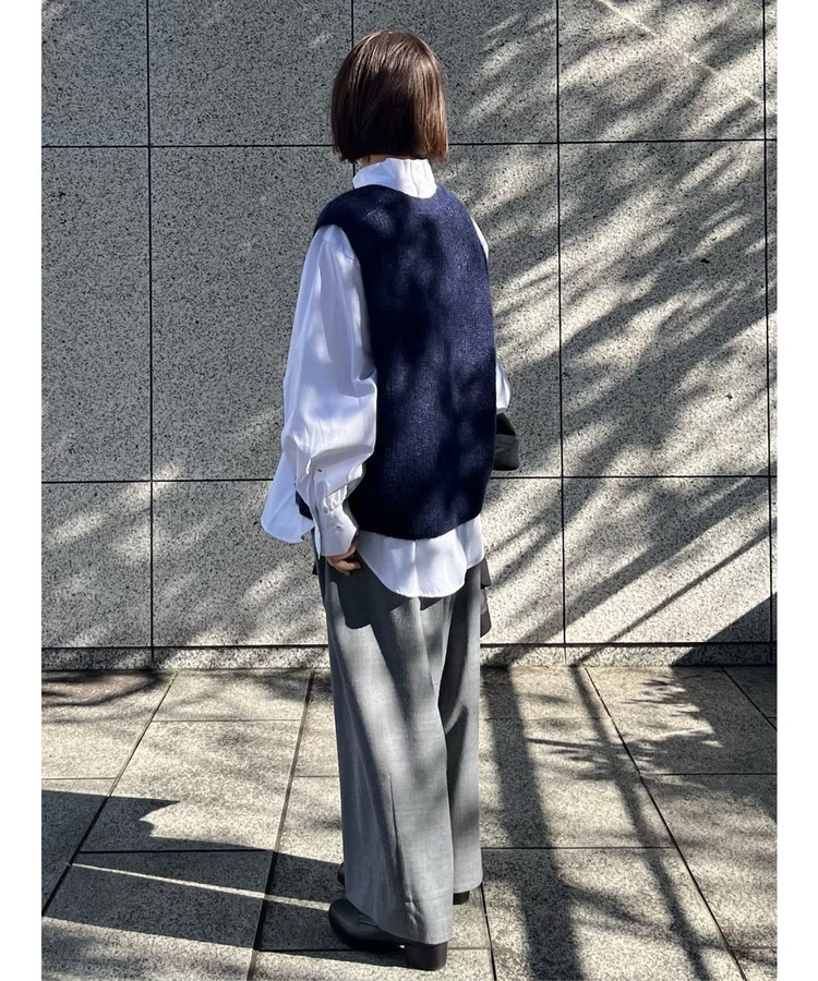 コットンピンストライプハイネックブラウス 詳細画像