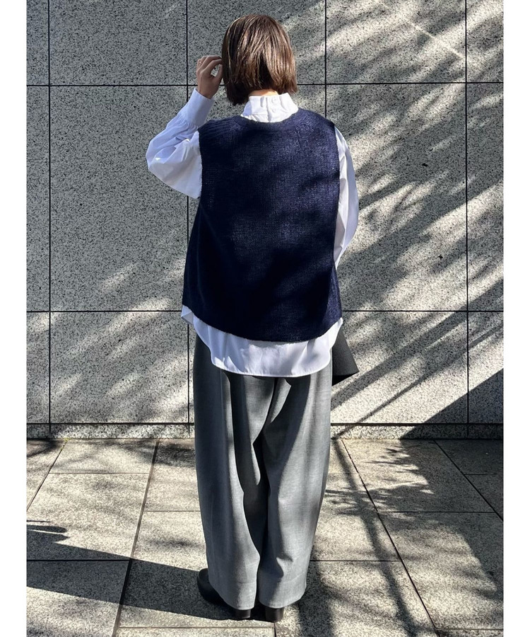 コットンピンストライプハイネックブラウス 詳細画像