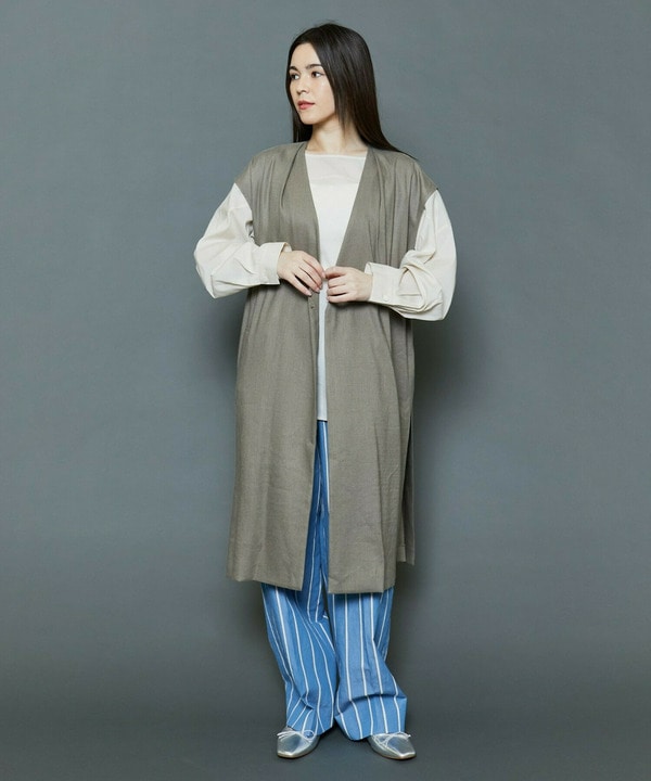 [MOGA Collection]ハイパーストレッチリネンロングジレ 詳細画像