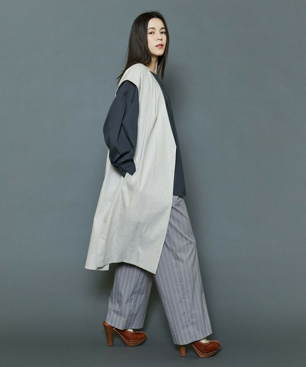 [MOGA Collection]綿ナイロンストライプワイドパンツ 詳細画像