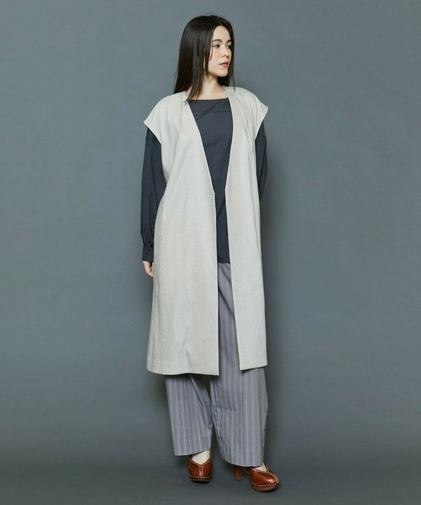 [MOGA Collection]綿ナイロンストライプワイドパンツ 詳細画像