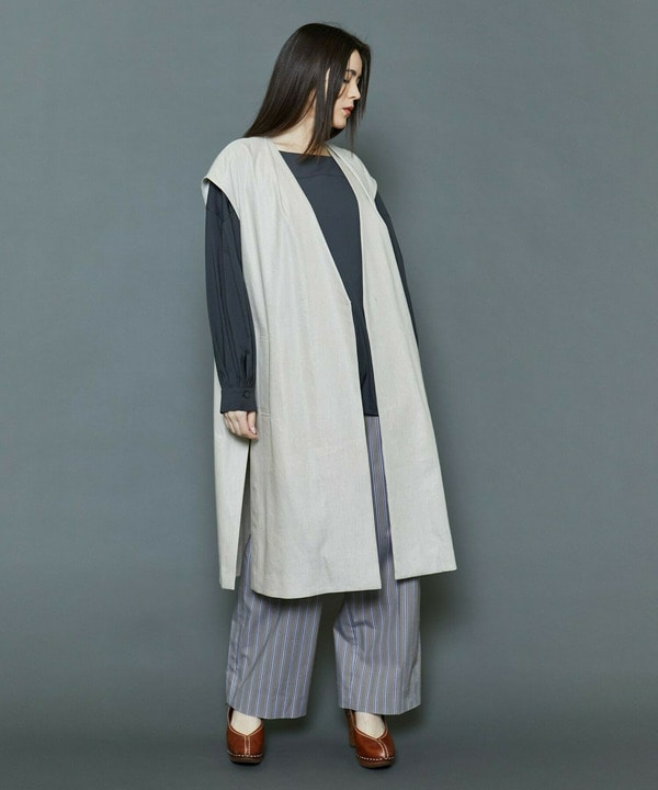 [MOGA Collection]綿ナイロンストライプワイドパンツ 詳細画像