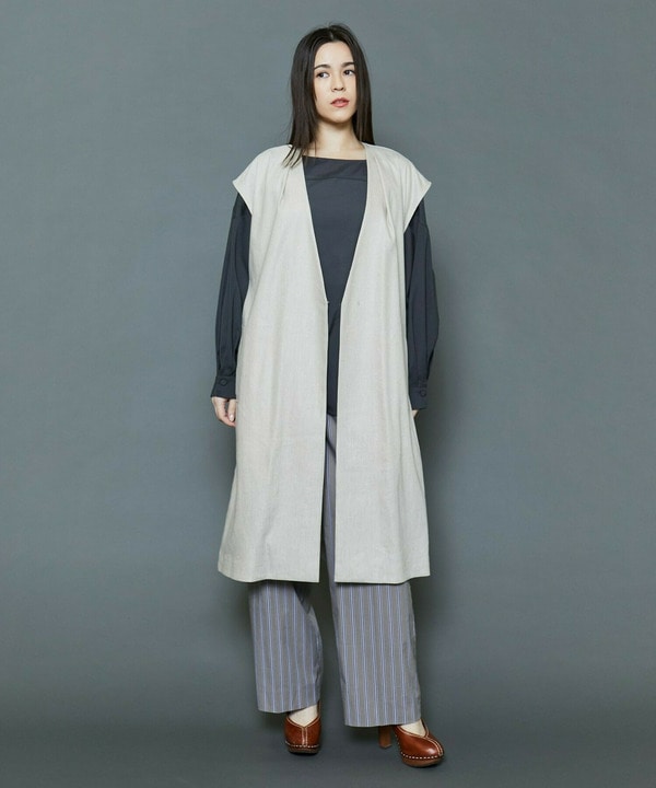 [MOGA Collection]綿ナイロンストライプワイドパンツ 詳細画像