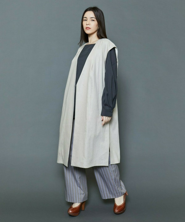 [MOGA Collection]綿ナイロンストライプワイドパンツ 詳細画像