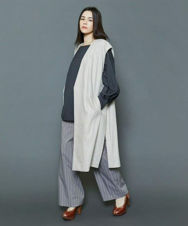 [MOGA Collection]綿ナイロンストライプワイドパンツ 詳細画像
