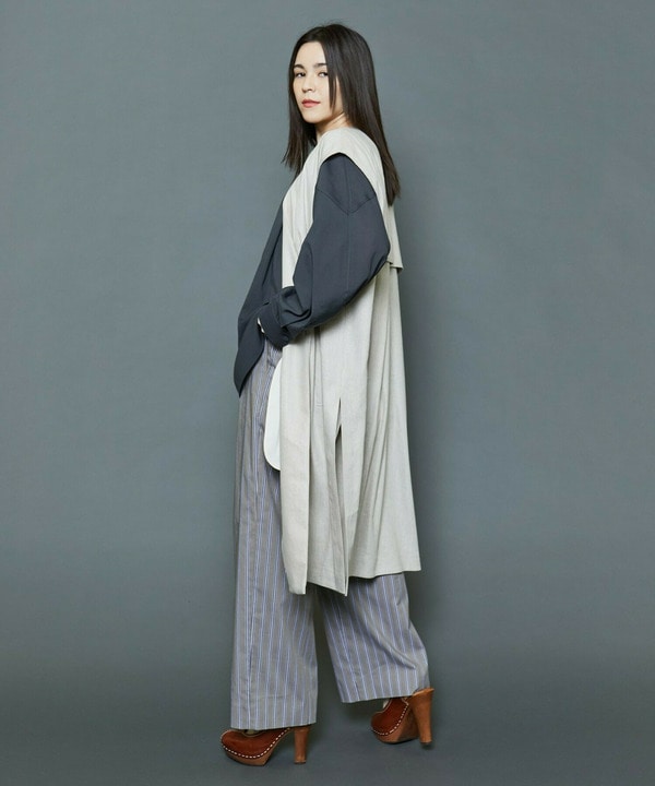 [MOGA Collection]綿ナイロンストライプワイドパンツ 詳細画像