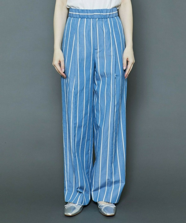 [MOGA Collection]ソフトリネンストライプワイドパンツ 詳細画像