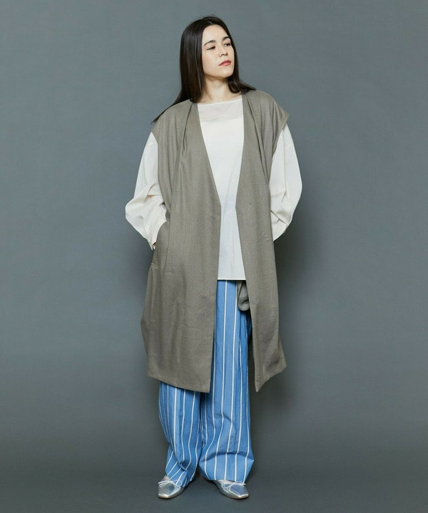 [MOGA Collection]ソフトリネンストライプワイドパンツ 詳細画像