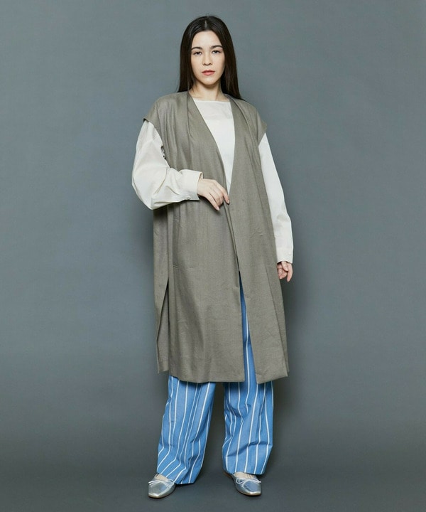 [MOGA Collection]ソフトリネンストライプワイドパンツ 詳細画像