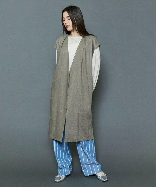 [MOGA Collection]ソフトリネンストライプワイドパンツ 詳細画像