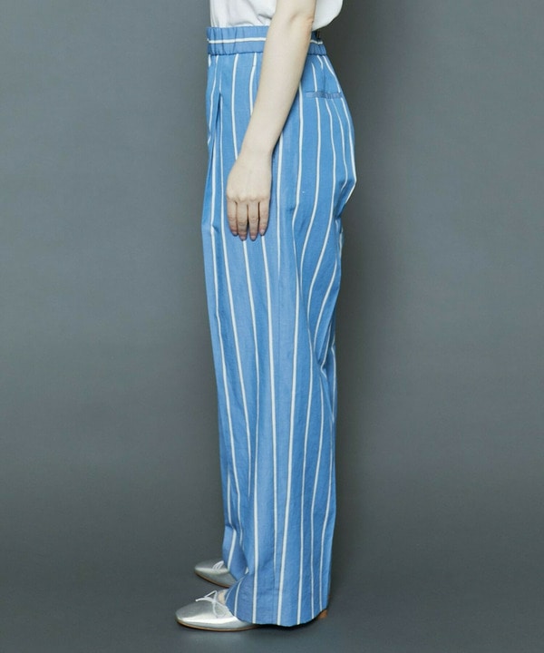 [MOGA Collection]ソフトリネンストライプワイドパンツ 詳細画像