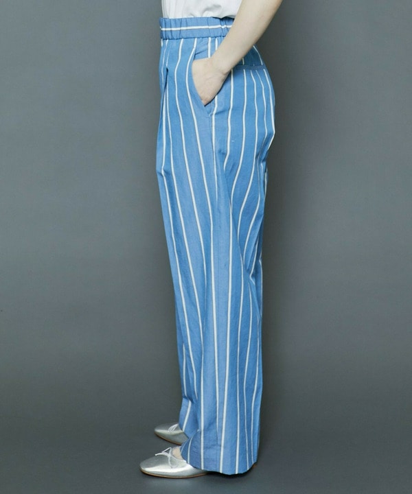 [MOGA Collection]ソフトリネンストライプワイドパンツ 詳細画像