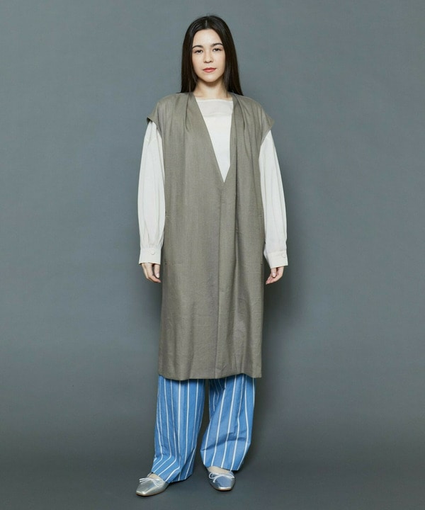 [MOGA Collection]ソフトリネンストライプワイドパンツ 詳細画像