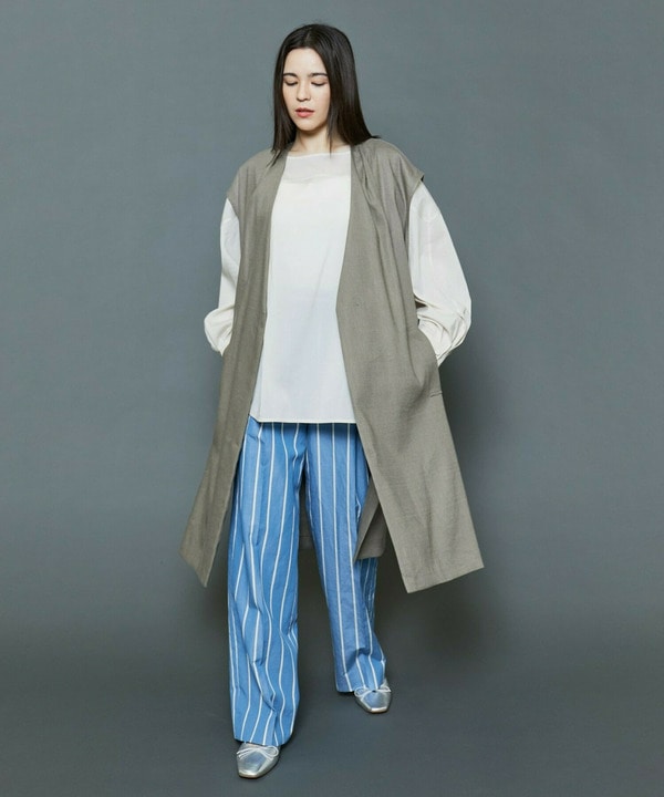 [MOGA Collection]ソフトリネンストライプワイドパンツ 詳細画像