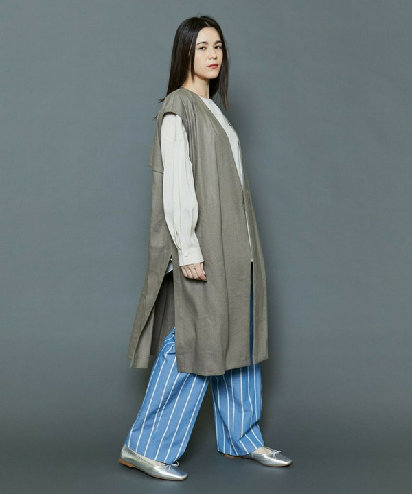 [MOGA Collection]ソフトリネンストライプワイドパンツ 詳細画像