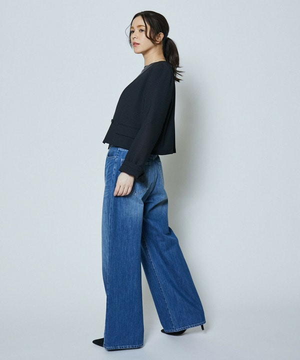 麻調メッシュノーカラーショートジャケット 詳細画像