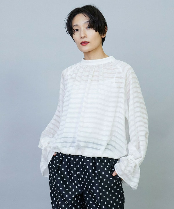 シルクボーダーつっきりブラウス 詳細画像 オフホワイト