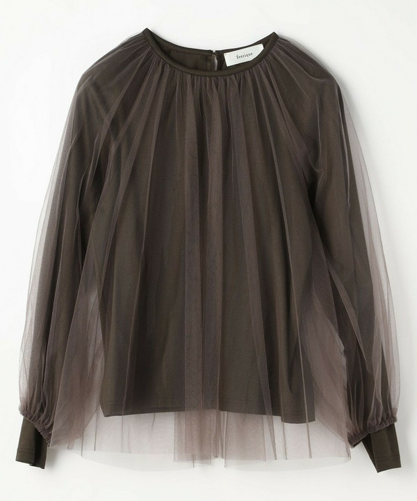 ソフトチュール&times;天竺ドッキングプルオーバー 詳細画像 ブラウン