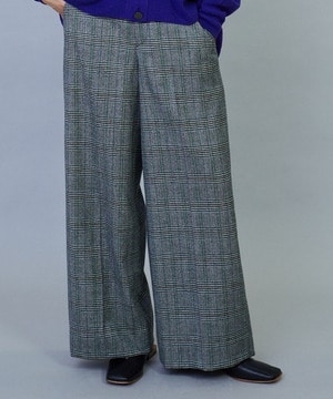ウールカシミヤグレンチェックワイドパンツ