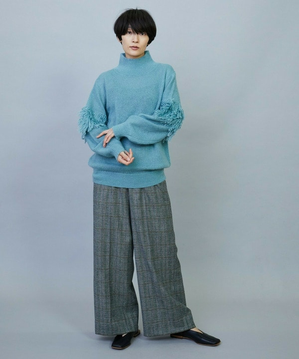 ウールカシミヤグレンチェックワイドパンツ 詳細画像