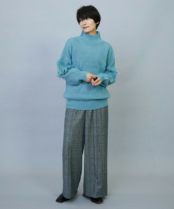 ウールカシミヤグレンチェックワイドパンツ 詳細画像
