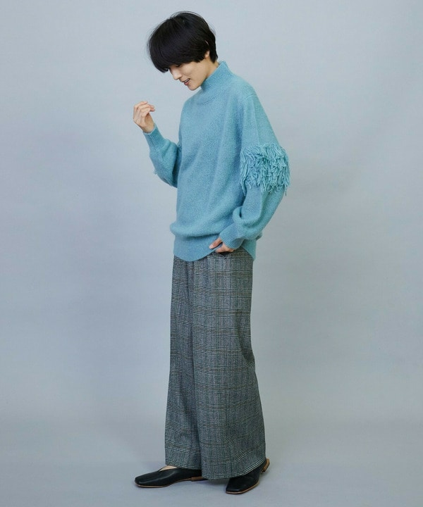 ウールカシミヤグレンチェックワイドパンツ 詳細画像