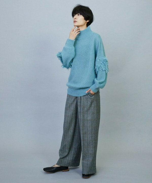 ウールカシミヤグレンチェックワイドパンツ 詳細画像