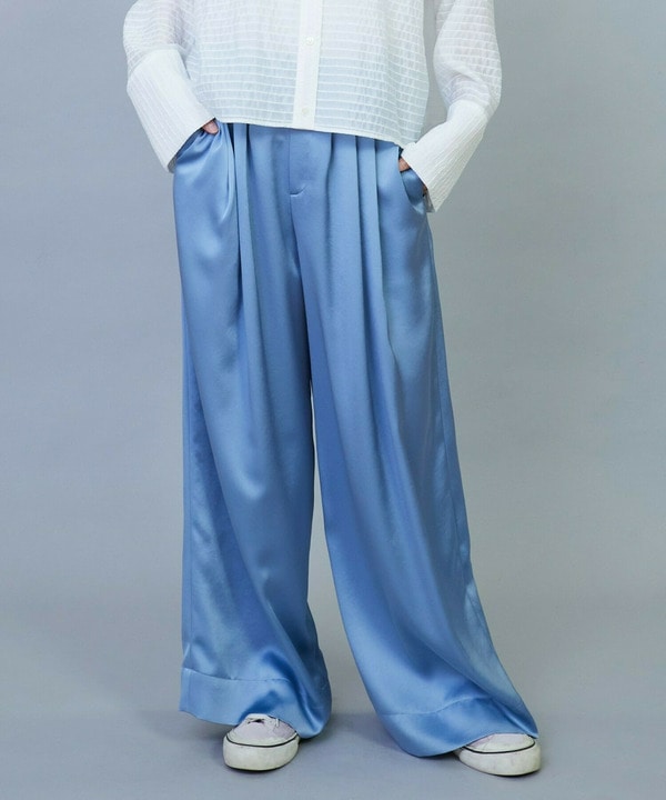 ソアパールサテンワイドパンツ 詳細画像 ブルー