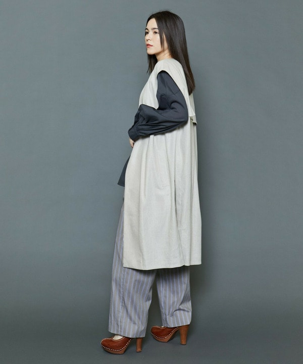 【Lサイズ】[MOGA Collection]ハイパーストレッチリネンロングジレ 詳細画像