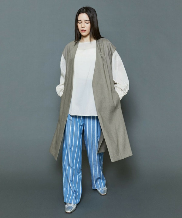 【Lサイズ】[MOGA Collection]ハイパーストレッチリネンロングジレ 詳細画像