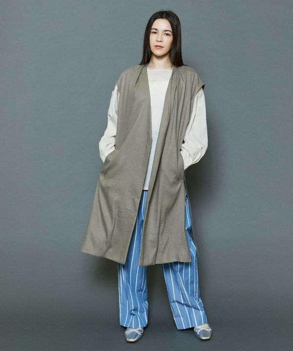 【Lサイズ】[MOGA Collection]ハイパーストレッチリネンロングジレ 詳細画像