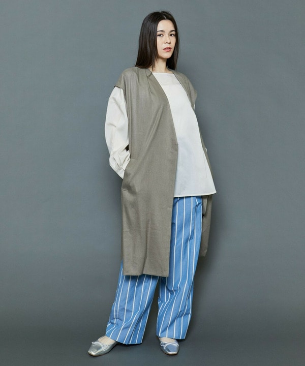 【Lサイズ】[MOGA Collection]ハイパーストレッチリネンロングジレ 詳細画像