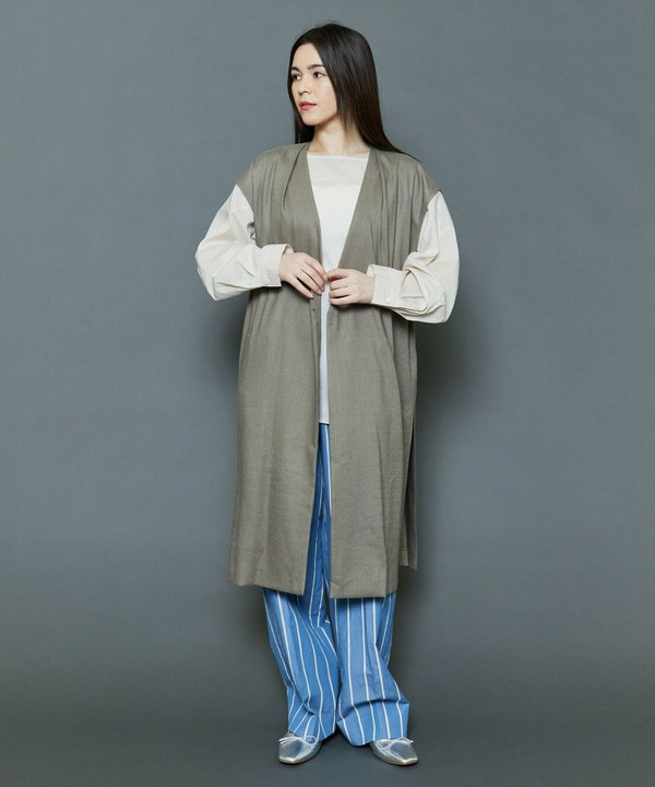 【Lサイズ】[MOGA Collection]ハイパーストレッチリネンロングジレ 詳細画像