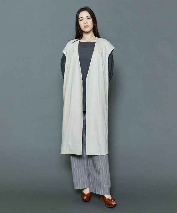 【Lサイズ】[MOGA Collection]ハイパーストレッチリネンロングジレ 詳細画像