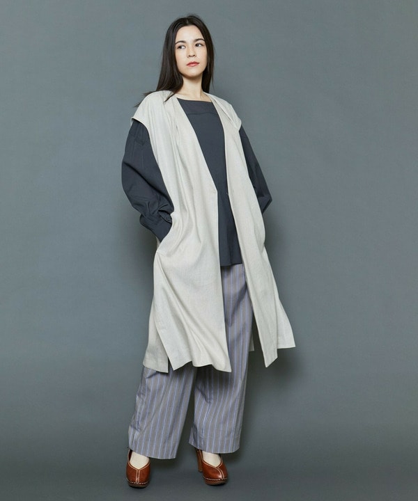 【Lサイズ】[MOGA Collection]ハイパーストレッチリネンロングジレ 詳細画像