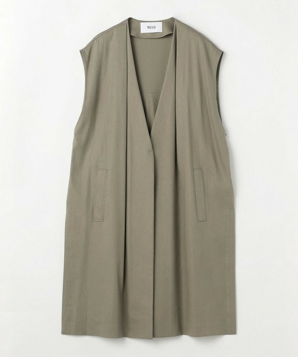 【Lサイズ】[MOGA Collection]ハイパーストレッチリネンロングジレ 詳細画像 カーキ