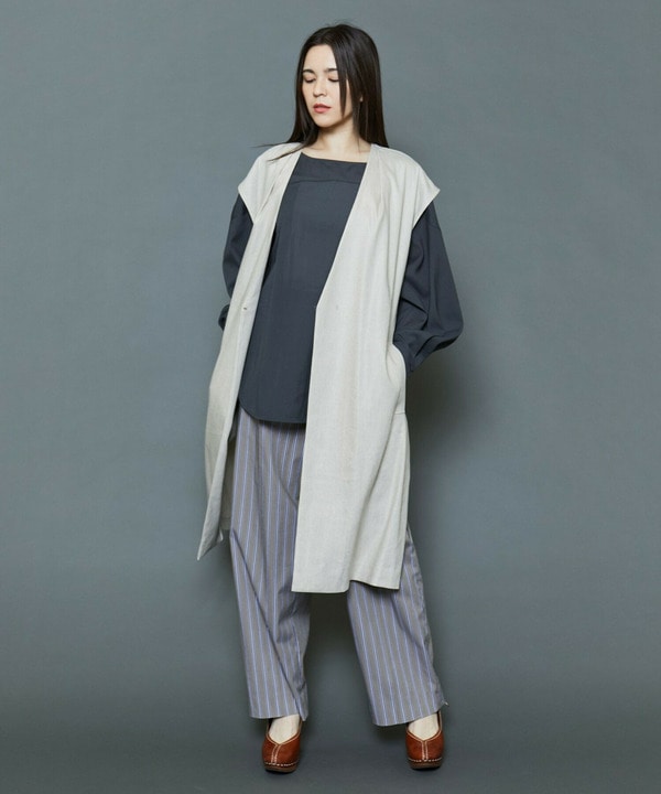 【Lサイズ】[MOGA Collection]綿ナイロンストライプワイドパンツ 詳細画像