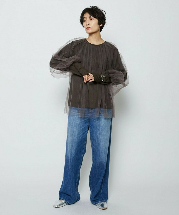 【Lサイズ】ソフトチュール&times;天竺ドッキングプルオーバー 詳細画像