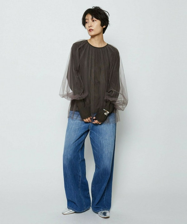 【Lサイズ】ソフトチュール&times;天竺ドッキングプルオーバー 詳細画像