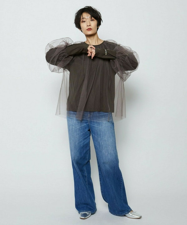 【Lサイズ】ソフトチュール&times;天竺ドッキングプルオーバー 詳細画像