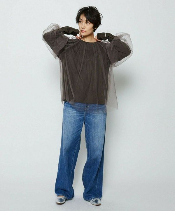 【Lサイズ】ソフトチュール&times;天竺ドッキングプルオーバー 詳細画像