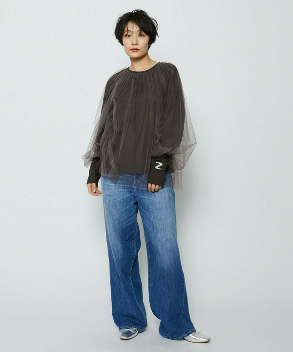 【Lサイズ】ソフトチュール&times;天竺ドッキングプルオーバー 詳細画像