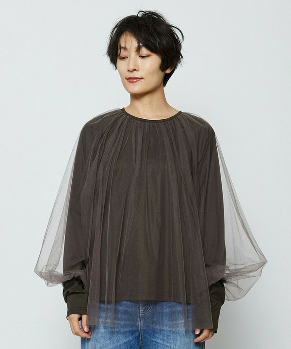 【Lサイズ】ソフトチュール&times;天竺ドッキングプルオーバー 詳細画像