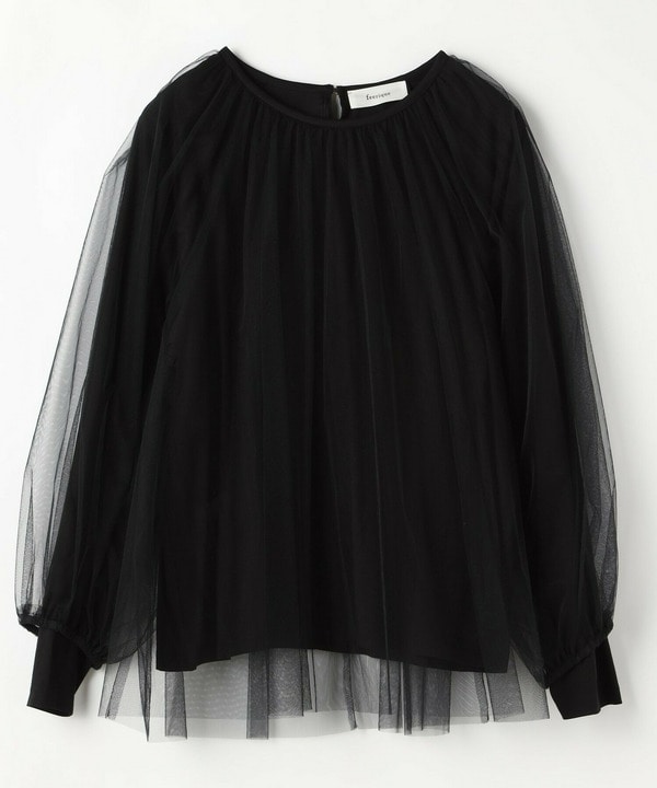 【Lサイズ】ソフトチュール&times;天竺ドッキングプルオーバー 詳細画像 ブラック