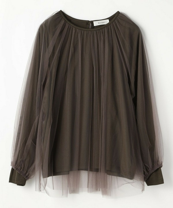 【Lサイズ】ソフトチュール&times;天竺ドッキングプルオーバー 詳細画像 ブラウン