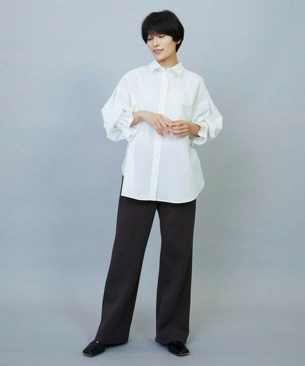 【Lサイズ】トリアセダンボールピンタックストレートパンツ 詳細画像