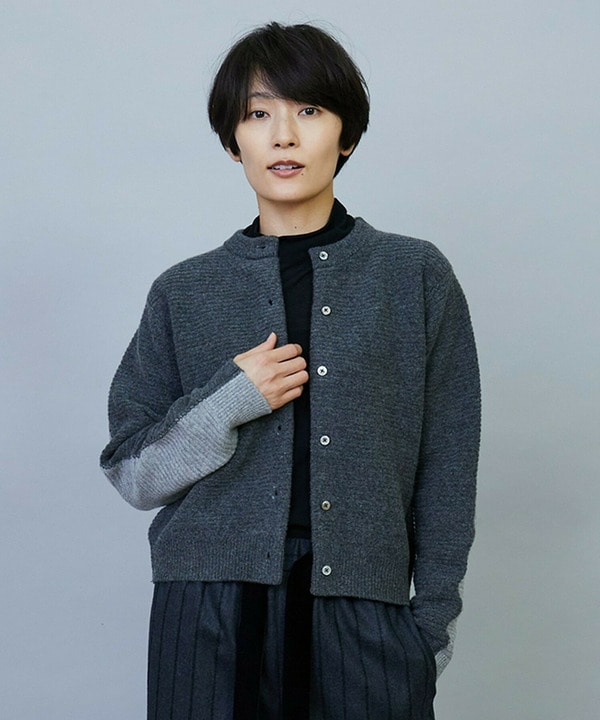 【大きいサイズ】ANNUAL&times;MOGA　ウールカシミヤバイカラーカーディガン 詳細画像 グレー系その他